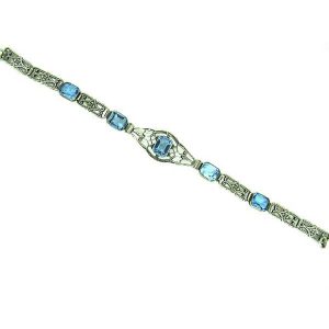 'Doris' Art Deco blue glass vintage wedding bracelet