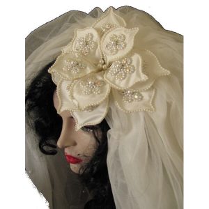 1950s flower vintage headpiece veil AZ040