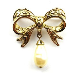 1950s gold pearl bow brooch AD122 vintage jewellery bridal jewellery