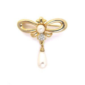 1950s pearl golden bow brooch