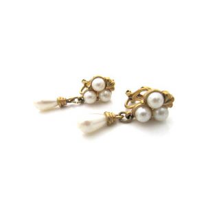 50s gold pearl bridal earrings AG149