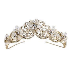 'Adelina' Exquisite gold freshwater vintage pearl bridal tiara
