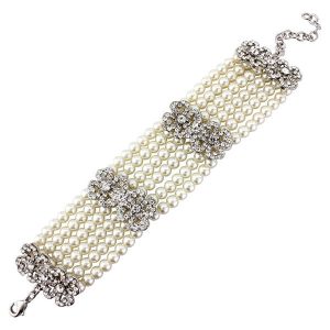 'Anthea' vintage style pearl crystal cuff bracelet Victoriana Edwardiana