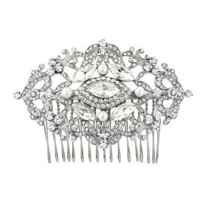 Antique vintage style pearl crystal wedding bridal hair comb CA120
