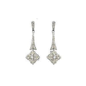 Art Deco pave set long bridal wedding earrings E193