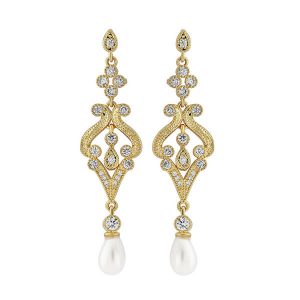 Art Deco style gold pearl bridal earrings wedding pearl