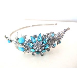 'Blue Belle' real vintage wedding headband hairband vintage hair accessories