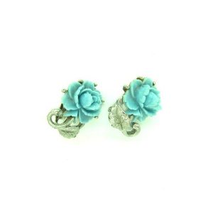 Blue rose vintage bridal wedding earrings AG172