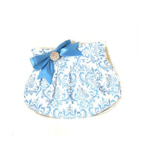Blue white jacquard clutch wedding bridal handbag BO48