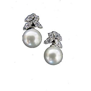 CZ vintage style pearl bridal earrings