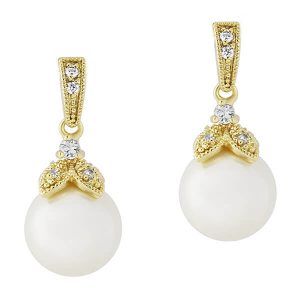Classic gold pearl bridal earrings crystal wedding