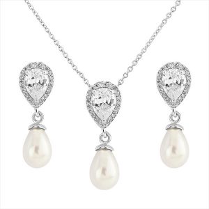 Classic pearl crystal bridal jewellery set