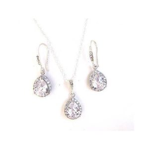 Classic vintage style bridal jewellery set teardrop crystal jewellery set