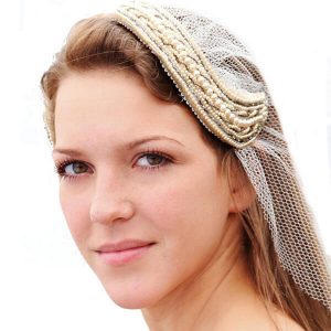 Deco beaded 'Kiss Curl' vintage wedding veil headpiece AZ051