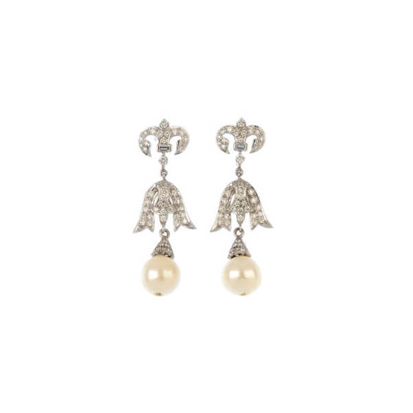 'Desiree' Art Deco Victorian style diamond pearl wedding earrings ...