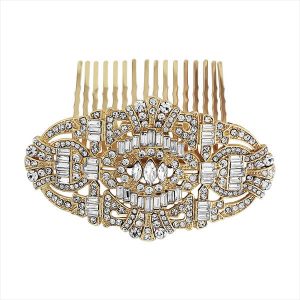'Elise' gold Art Deco vintage style wedding hair comb