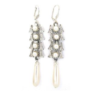 'Elizabeth' Art Deco pearl wedding earrings vintage long pearl earrings