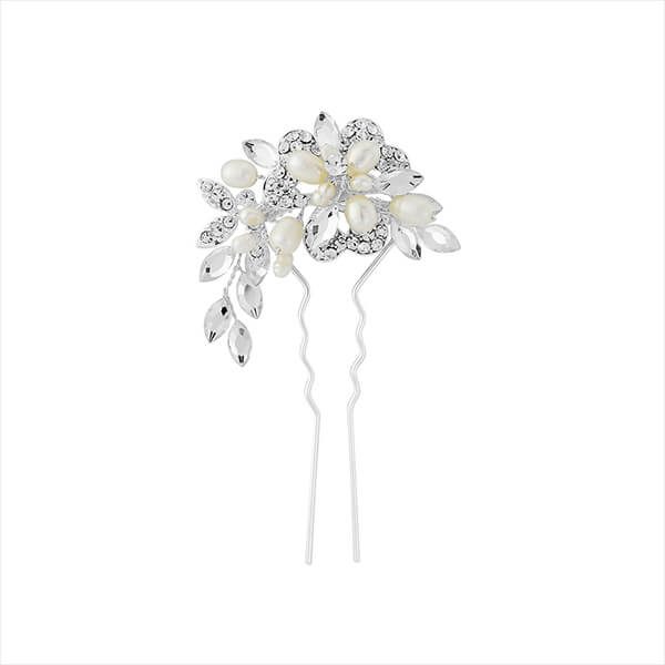 Ellie Silver Pearl Hair Pin Bridal Wedding Vintage Bridal