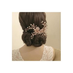 'Extravagance' rose gold pearl spray comb wedding bridal