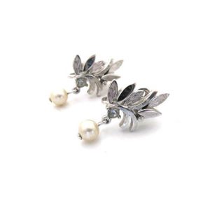 'Fern' vintage 1950s leaf pearl wedding bridal earrings