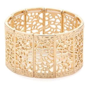 Filigree gold vintage bridal cuff bracelet CZ022