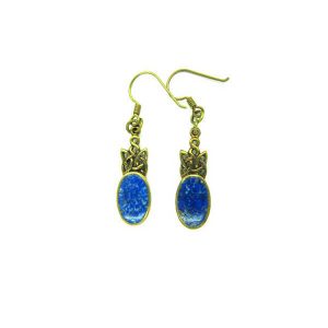 Gold lapis lazuli vintage earrings AG171