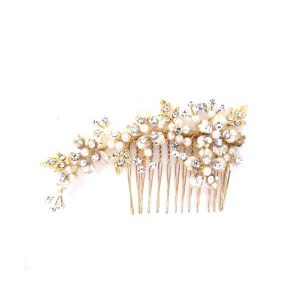Gold silver pearl floral bridal hair comb CA116 gold wedding hair combs