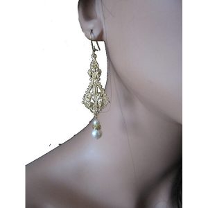 'Helene' baroque golden pearl vintage style wedding earrings