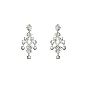 LARGE Austrian crystal and pearl wedding bridal earrings E157