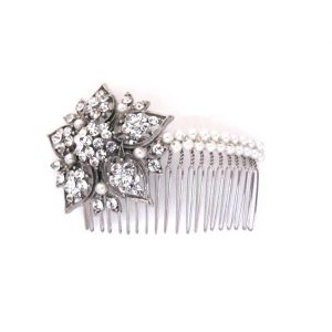 Large floral pearl rhinestone vintage bridal comb