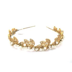 'Laura' gold pearl leaf wedding headband