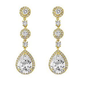 Long drop gold bridal earrings vintage style wedding earrings