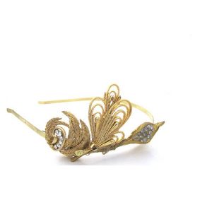 'Martha' gold floral leaf real vintage wedding headband
