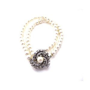 'Melissa' vintage style floral wedding bridal double strand pearl bracelet