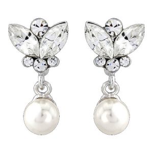'Myra' 1940s vintage style crystal pearl wedding bridal earrings