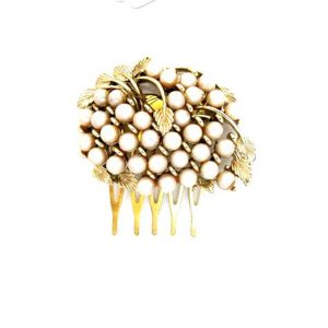 'Myra' pearl gold vintage wedding hair comb vine leaf cluster
