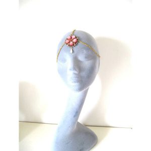 'Rita' blush pink gold chain forehead band headpiece wedding