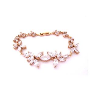 Rose gold bridal bracelet vintage style leaf crystal bracelet