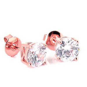 Rose gold clear crystal bridal wedding stud earrings