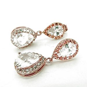 Rose gold teardrop bridal earrings