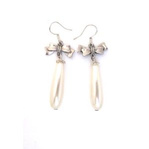 'Tanya' vintage Art Deco pearl drop silver bow wedding earrings