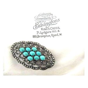 Turquoise Art Deco silver brooch AN057 Bridal Jewellery