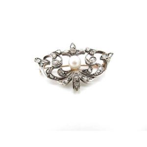 Victorian cultured pearl diamond brooch AN052 Pearl Bridal Jewellery