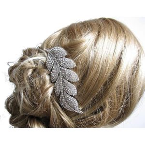 Vintage rhinestone leaf bridal hair comb AC037