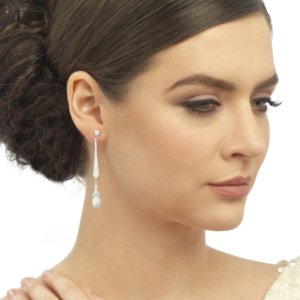 Art Deco pearl wedding earrings silver tone bridal E805