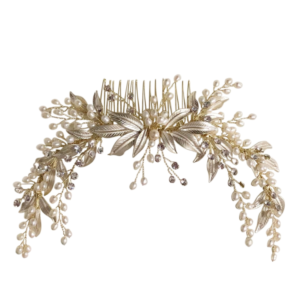 Gold curved floral pearl comb