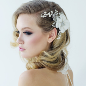 Pearl crystal floral bridal hair clip headpiece 'Miriam'